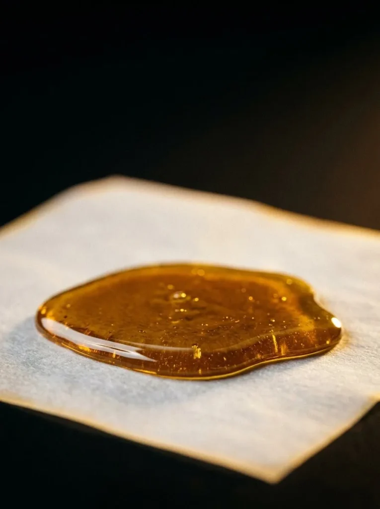 A pool of amber hash rosin on parchment