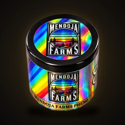A holographic Mendoja Farms Pheno jar