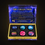 The HEADS x Wizard Trees Static Sift Collection 2026 box, open, with six jars: Blue Magic, New Yorker, Tide, Orange Magic, Smoothie and Zang Banger
